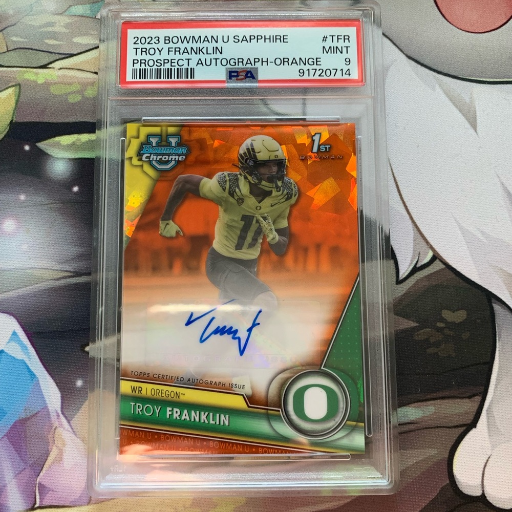 2023 Bowman Chrome U Sapphire Troy Franklin Orange Auto #9/25 PSA 9 POP 2